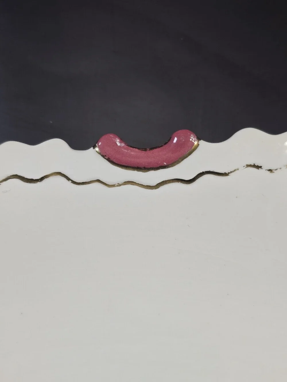 Antique Scalloped Edge Oval Ceramic Porcelain Serving Platter Cream & Pink Mauve